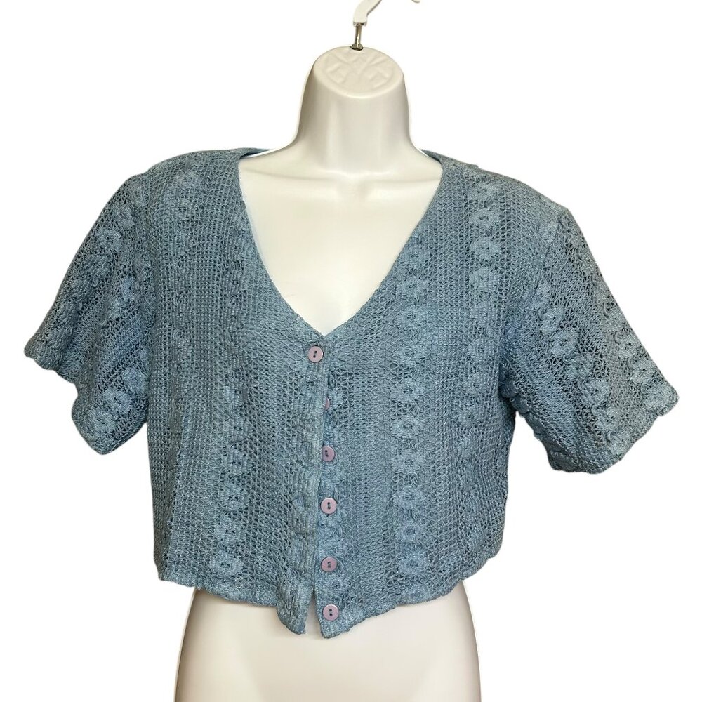 Vintage Crochet Cropped Cardigan Blue  Size M